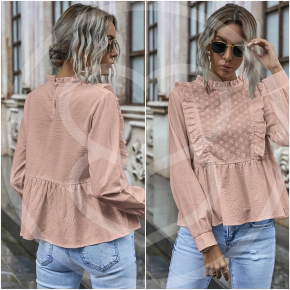 boho Eyelet Embroidered Babydoll top - MUSTARD - Picture 5 of 13